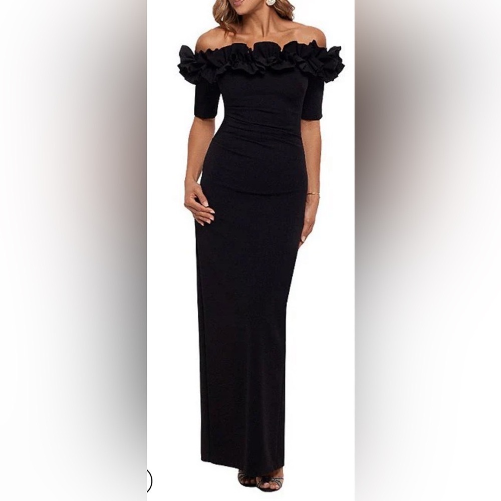 Xscape NWT Classic Black Off the Shoulder Dress size 14